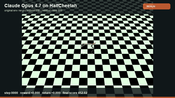 Claude Opus 4.7 Policy rerun in HalfCheetah