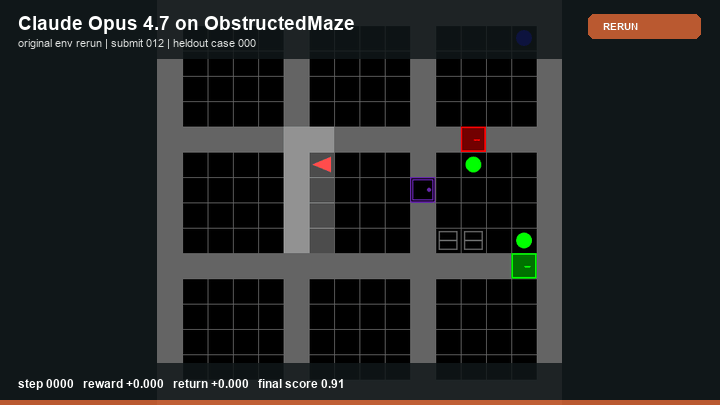 Claude Opus 4.7 Policy rerun in ObstructedMaze